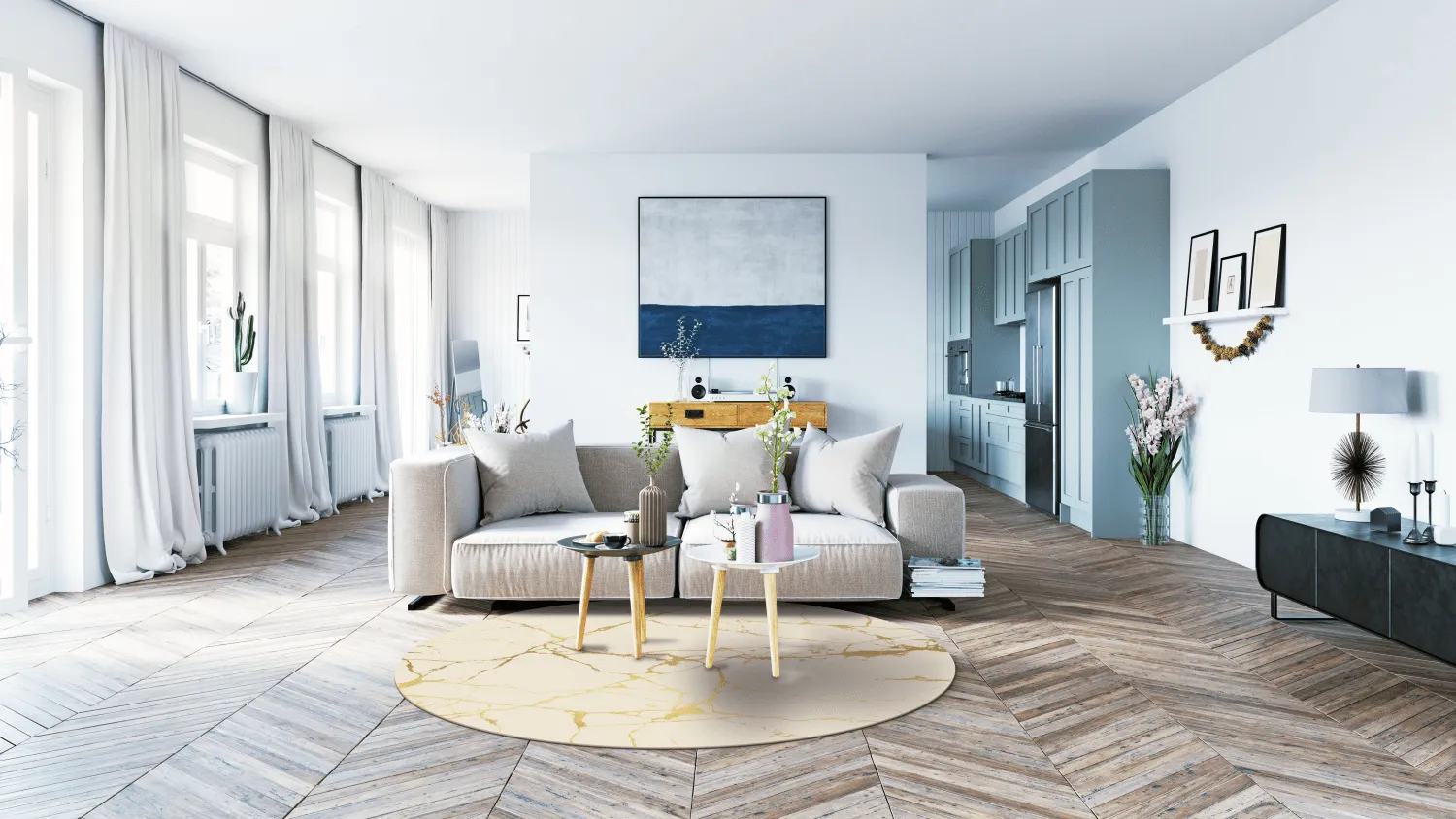 Rund matta - Vieste (beige/guld)