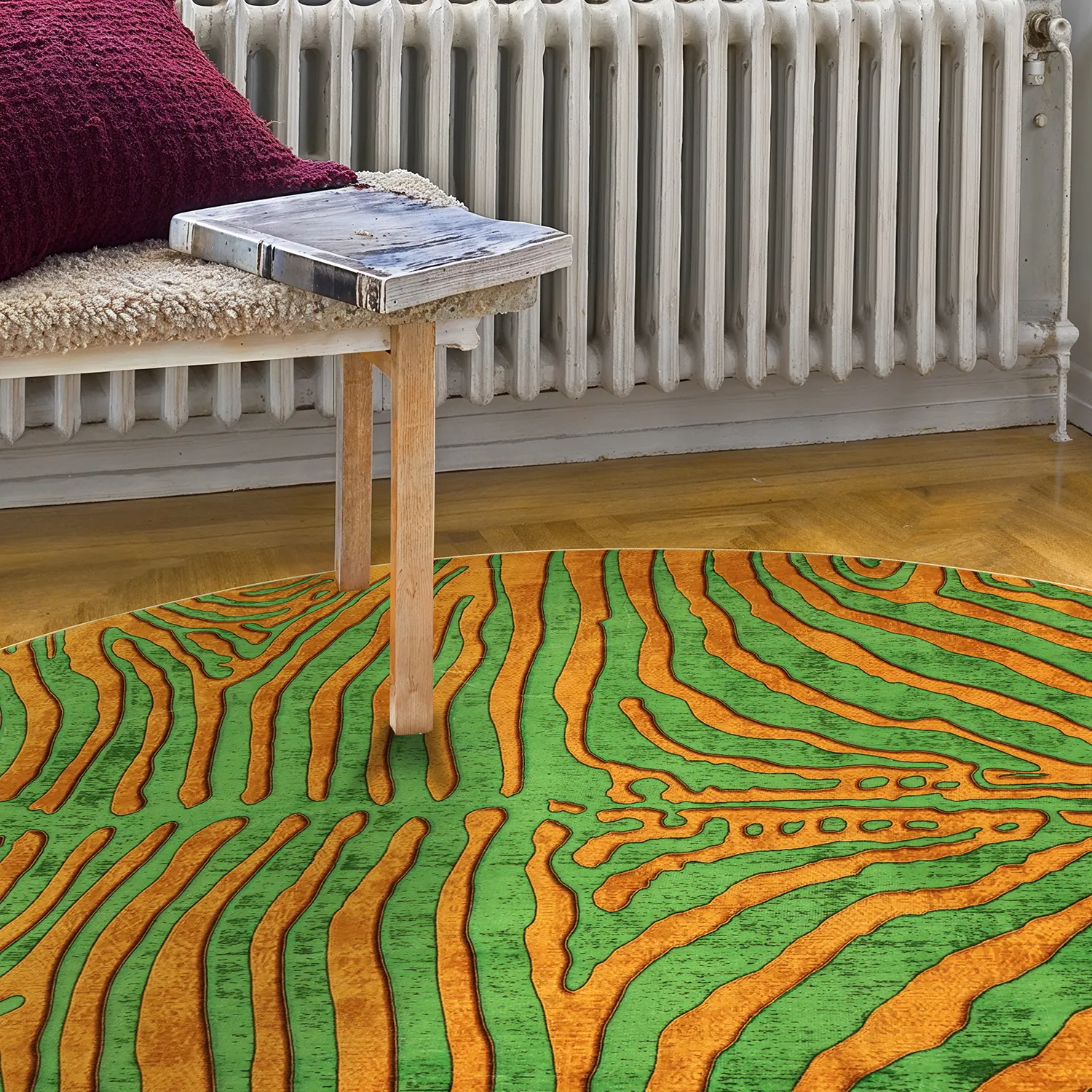 Rund matta - Zebra (grön/orange)