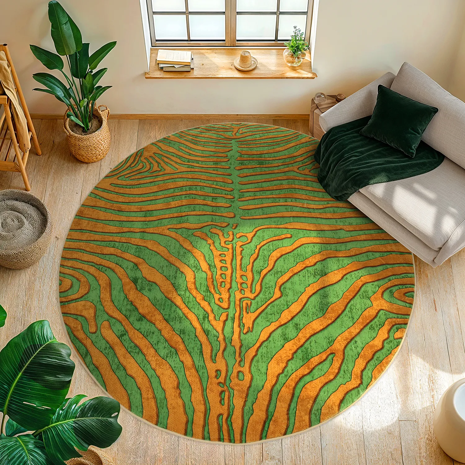 Rund matta - Zebra (grön/orange)