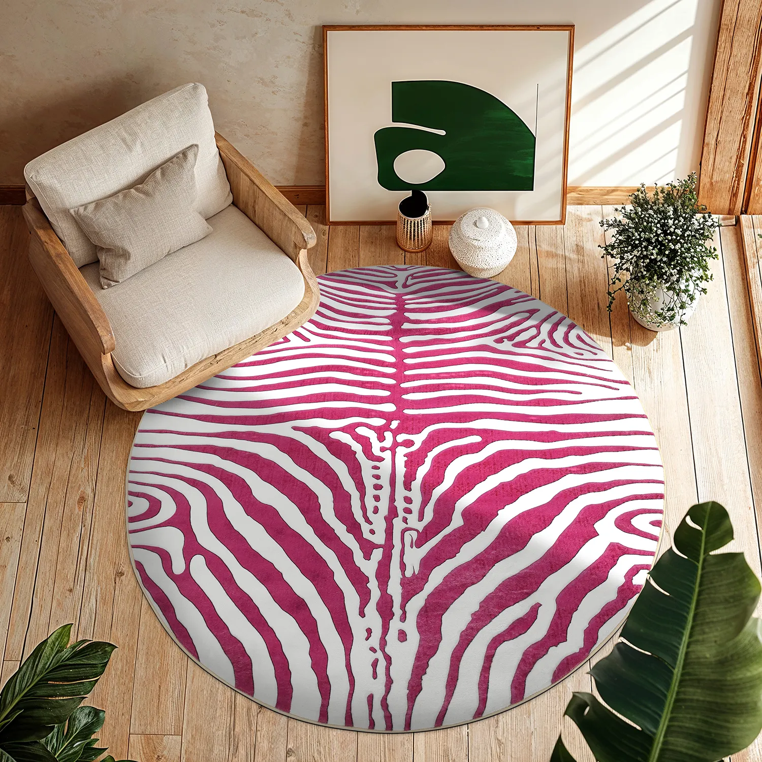 Rund matta - Zebra (rosa)