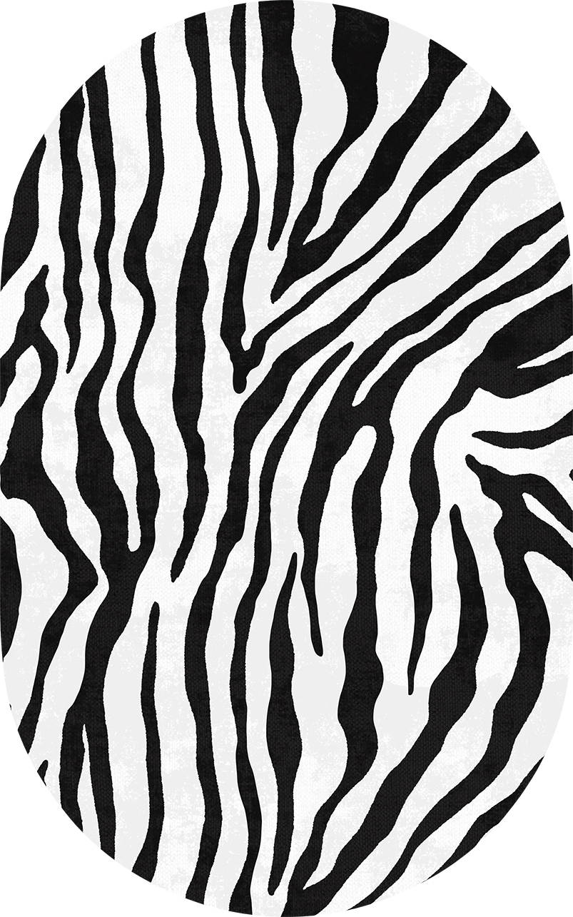 Oval matta - Zebra (svart/vit) (Storlek: 200 x 280 cm)